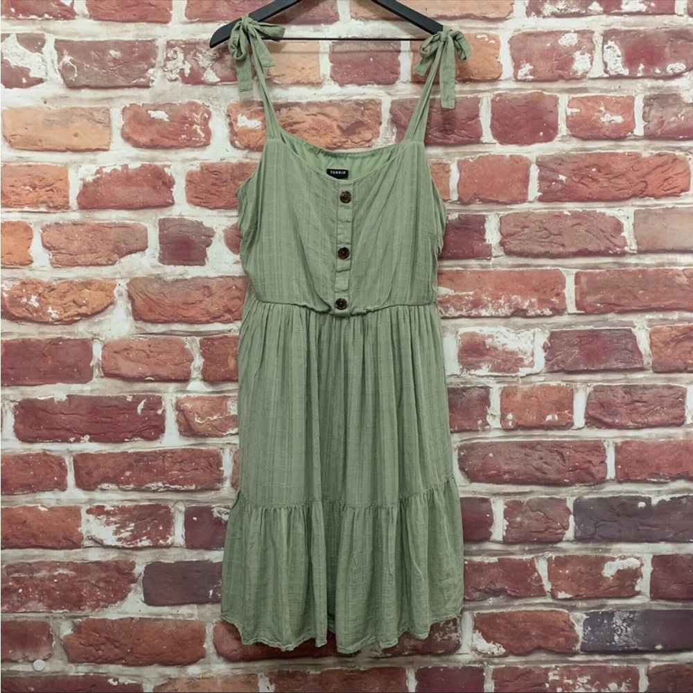 TORRID WOMEN'S OLIVE GREEN PLAID TIE SHOULDER PULLOVER SLEEVELESS DRESS